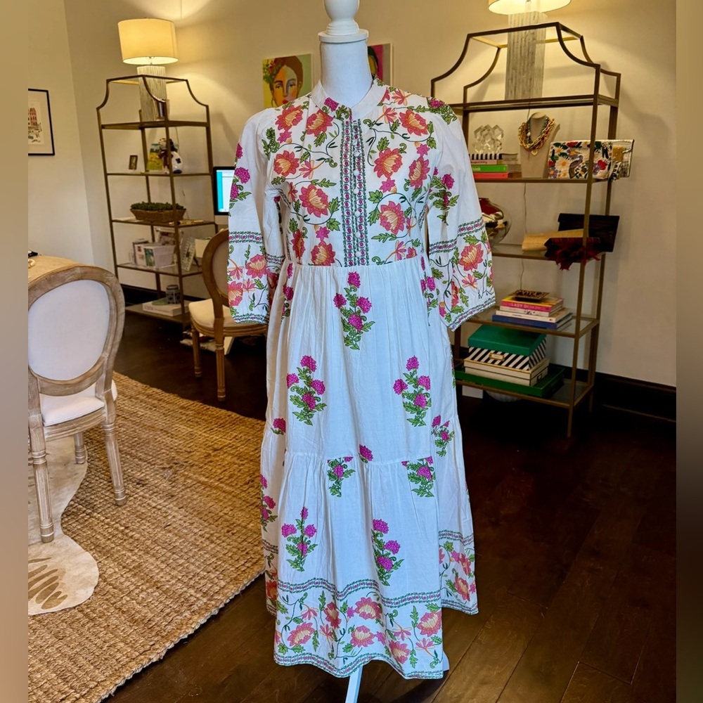 THML Floral Embroidered Button Front Midi
Dress